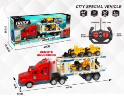 RC vilkikas su 4 statybiniais automobiliukais
