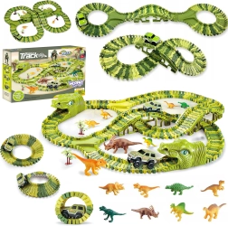 Didelis dinozaurų lenktynių trasa su automobiliuku ir figūrėlėmis