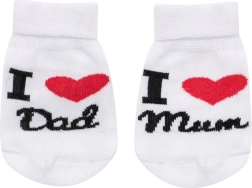 Vaikiškos medvilninės kojinytės I Love Mum & Dad, baltos (dydis 62, 3–6 mėn.)