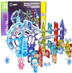 Magnetinis rutuliukų trasos rinkinys iš magnetinių kaladėlių, šviečiantis, 120 dalių