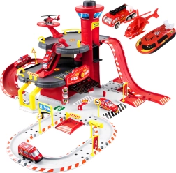 Fire Station Garage, 3 levels with elevator, cars + helicopter, 74 pieces