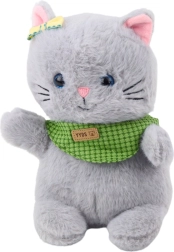 Plush Toy Gray Cat with Green Scarf 22 cm