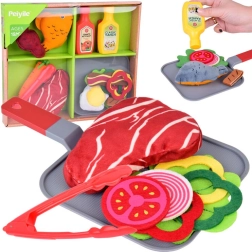 Minkštas maisto gaminimo rinkinys – tekstiliniai maisto produktai su kepsniu, žuvimi ir priedais