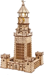 Ugears 3D medinė mechaninė dėlionė „Aleksandrijos švyturys“ su LED apšvietimu