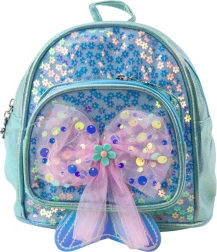 Vaikiška mėlyna kuprinė su blizgančiu kaspinu 20 cm 3,8 l