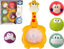 Guminis žaislinis mini krepšinio žirafos rinkinys su kamuoliukais maudynėms