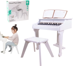 Vaikiškas baltas pianinas su kėdute ir natų knygele CLASSIC WORLD