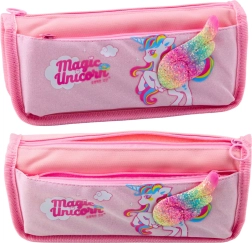 School Pencil Case Unicorn with Glitter Wing 3D Pink
