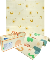 Didelis dvipusis sulankstomas XPE putų kilimėlis HUMBI 200 × 180 cm su saulės ir mėnulio raštais