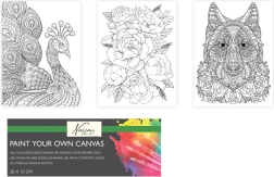 Iš anksto atspausdinta drobė tapybai 20 × 15 cm – vilkas, povas ir puokštė