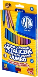 Astra metalinės (metalinio efekto) spalvoti pieštukai, 12 vnt. su drožtuku