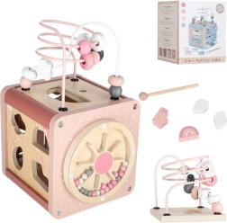 Pink Wooden Educational Activity Cube 5-in-1