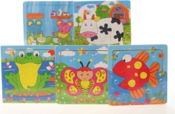 Medinės dėlionės su gyvūnais ant pagrindo