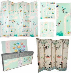 Sulankstomas dvipusis edukacinis putų kilimėlis panda ir keliai 180 × 200 cm