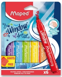 Maped langų flomasteriai Window, 6 vnt. su mikropluošto šluoste