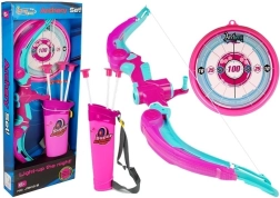 Vaikiškas lankas su taikiniu ir 3 strėlėmis su siurbtukais – rožinis, su šviesos efektais