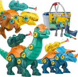 WOOPIE surenkami dinozaurai 3 vnt lagaminėlyje su gręžtuvu ir atsuktuvu