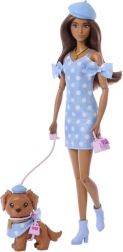 Barbie dvigubas kostiumas – taškuota lėlė su šuniuku ir priedais