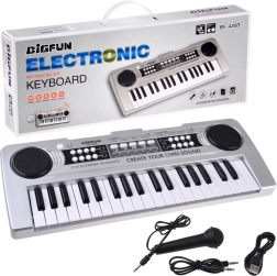 Mini klavišai su 37 klavišais ir dainavimo mikrofonu – sidabriniai