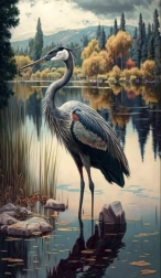 Deimantinė tapyba „Gervė prie ežero“ 30 × 40 cm