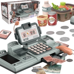 Vaikiška kasa su svarstyklėmis, skeneriu ir pirkinių krepšeliu žaidimui „parduotuvė“