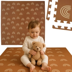 HUMBI putų kilimėlis 180 × 180 cm – rudi vaivorykštės lankai, 9 dalys, vandeniui atsparus ir saugus