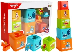 Dėliojamos taurės su transporto priemonių paveikslėliais ir rūšiuokliu kūdikiams