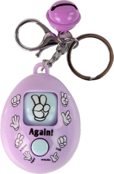 Violetinis raktų pakabukas su žaidimu akmuo, žirklės, popierius