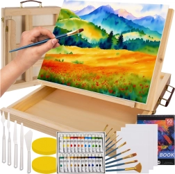 Maaleo painting set in a wooden case with tabletop easel 45 pcs