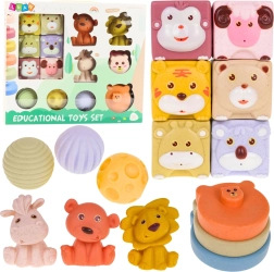 Minkštų sensorinių statybinių detalių rinkinys su gyvūnais iš ekologiškos gumos, 18 vnt.