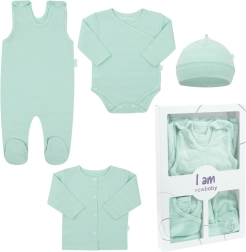 4 dalių naujagimio rinkinys į gimdymo namus NEW BABY I AM, mėtinis, dydis 62 (3–6 mėn.)