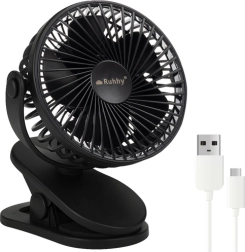 Ruhhy belaidis stalinis ventiliatorius su USB‑C ir spaustuku – juodas