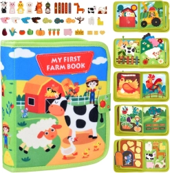 Veltinė sensorinė quiet book – ferma su lipdukais su lipuku