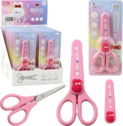 Mokyklinės žirklės su apsauginiu dangteliu „Rožinis zuikutis“ 14 cm