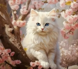 Norimpex Diamond Painting White Cat on a Tree 30 × 40 cm
