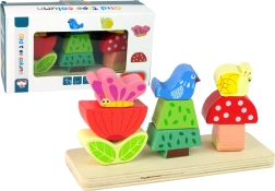 Medinė dėlionė: žiedas, drugelis ir paukštis