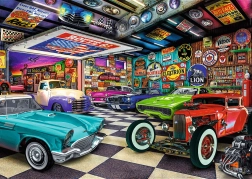 Trefl Puzzle Premium Plus Tea Time: automobilių kolekcininko garažas 1000 dalių