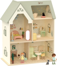 Didelis medinis lėlių namelis su baldais