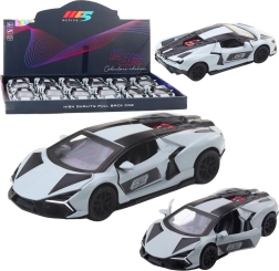 Metalinis lenktyninis automobiliukas 1:32 su atgaline pavara (pull-back) ir atidaromomis durimis – pilkas