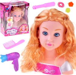 Šukavimo galva – blond lėlė su kirpėjos priedais 20 cm