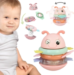 Woopie sensorinis žaislas 2 viename miela bitutė – siūbuojantis barškutis ir kramtukas, rožinis