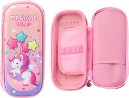 Pink pencil case with 3D unicorn, two-compartment 24 × 11 × 7 cm