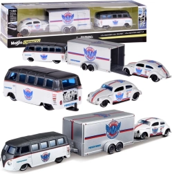 Maisto metalinis rinkinys 1:64 – Volkswagen Van Samba su priekaba ir Volkswagen Beetle