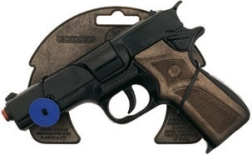 Policinis metalinis kapsulinis pistoletas, juodas, 8 šūviai
