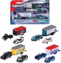 Majorette Racing Deluxe priekabos – rinkinys: 2 automobiliai ir priekaba 1:64