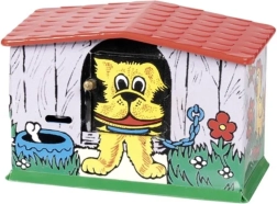 Tin money box dog in a kennel