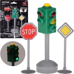 Šviesoforo žaislas su šviesa, garsu ir 2 kelio ženklais