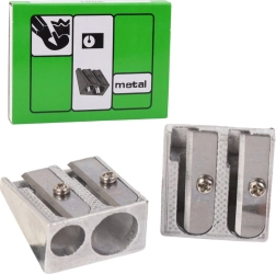 Dvigubas metalinis drožtukas plonoms ir storoms pieštukinėms kreidelėms