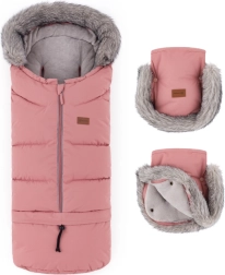 Petite&Mars winter set: Arctic 4in1 footmuff and Furry stroller mittens, old rose
