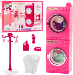 Pink laundry set for dolls – washing machine, dryer, rack and basket